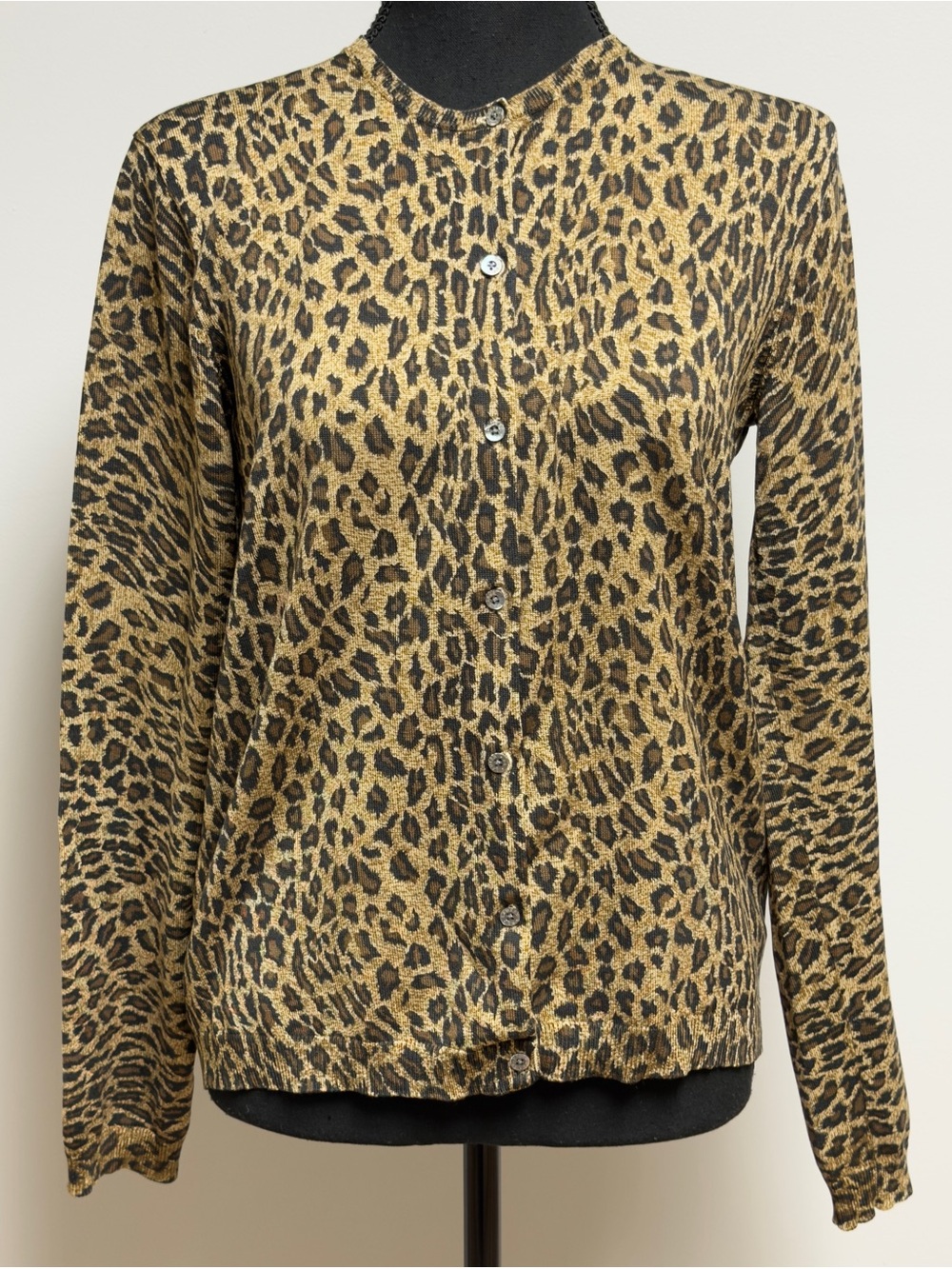 Lauren Ralph Lauren Leopard Print Cardigan Sweater Size M Button Front Crewneck